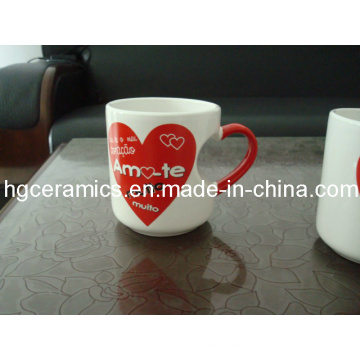 Abziehbild-gedruckter Becher, Herz-Handgriff-Becher, Kaffeetasse